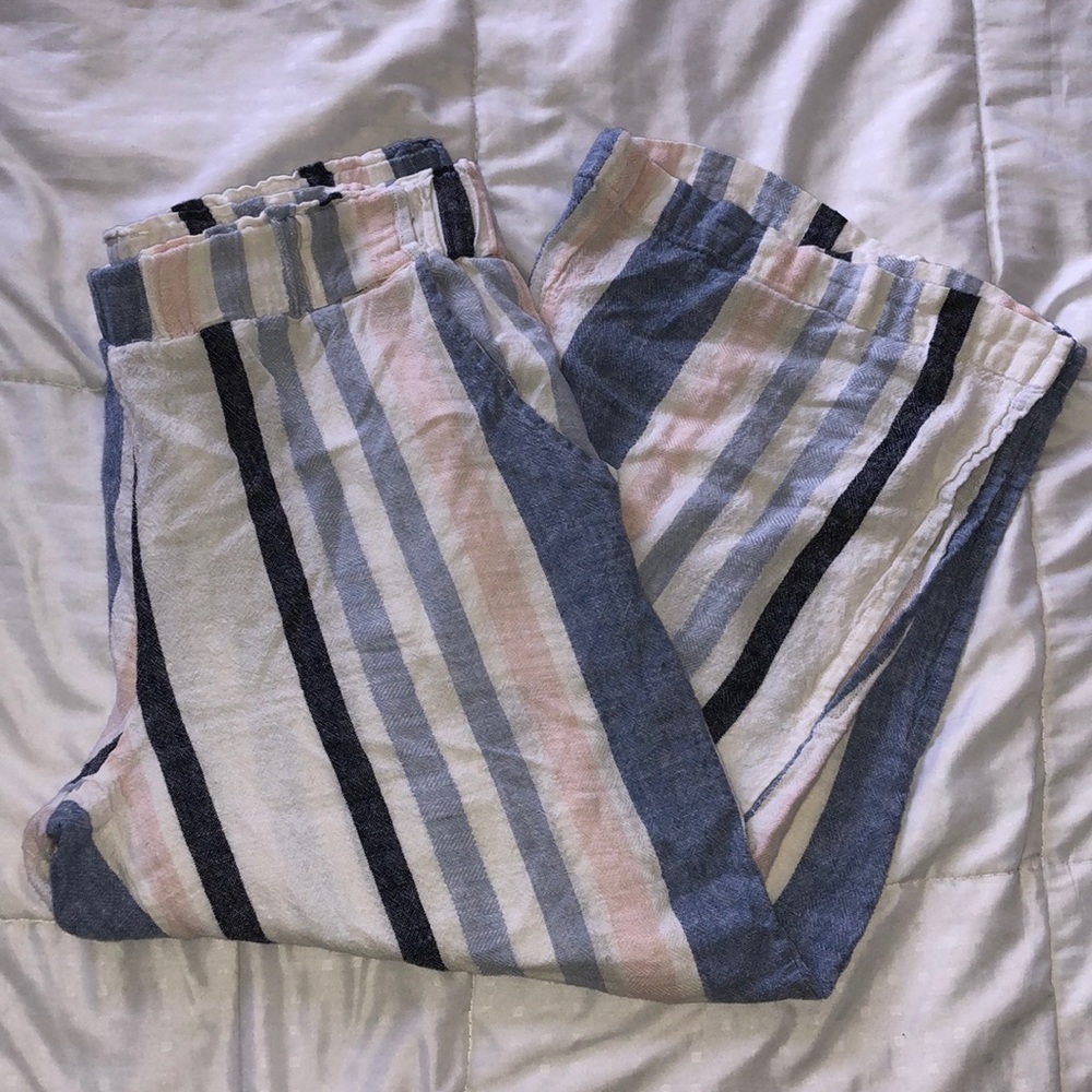 Striped wide-leg linen pants